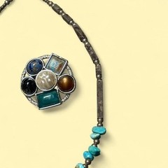 Vtg Turquoise Southwestern Necklace Multi-Stone Clip On Earring Set Statement