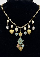 Vtg Charm Heart Floral Necklace Romantic Revival Shabby Chic Goldtone New Clasp