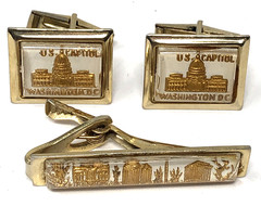 U.S. Capitol Cufflinks & Tie Bar Set Washington D.C. Gold Relief – Vintage