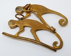 Vintage Gold Tone Pair of Monkey Pendant, Brooch or Pin, 1 3/8″ x 1 3/4″