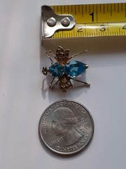10k Yellow Gold Blue Topaz Bee Bug Fling Insect Pin Pendant Brooch