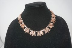 Vintage Copper Necklace RENOIR Signed Jewelry Choker Clip on Earrings Set
