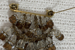 Unique Chandelier Dangle w Clear Rhinestones and Brown & Clear Crystals Brooch