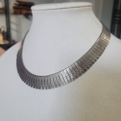 Vintage Cleopatra Egyptian Revival Choker Silver Tone Statement Necklace