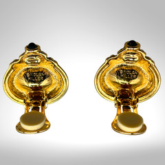 Nolan Miller Amethyst-Crystal Gold-Tone Clip On Earrings 1990s Dynasty Glamour