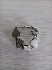 Vintage Silver Rutilated Quartz Triangle Shaped Stones Link Bracelet 8″