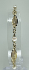 vintage bracelet swirl mesh faux pearls 12k GF swirl teardrop size 7″