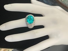 925 Sterling Silver vintage cocktail ring .5” aquamarine Ring 8 ornate MCM domed