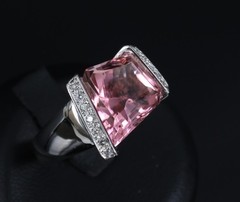 Asymmetric 6.72ct Natural Pink Tourmaline 0.22ct Diamond Platinum Ring Size 6.5