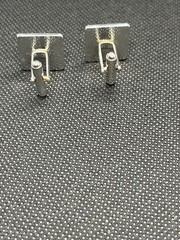 VTG Palest Oval Sky Blue Stones And Set in Square Silver Tone Cufflinks