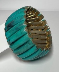 Vintage 50s Accordion Aqua Marbled Lucite Segment Expansion Cuff Bracelet