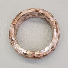 Vintage Mother of Pearl Bangle Bracelet Mosaic Wide Domed Peach Pink 8.25″