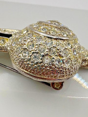 Vintage 1980s Signed ROMAN AUSTRIAN CRYSTALS Silver Tone Snail Brooch Pin