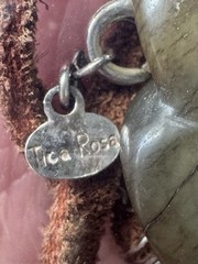 Vintage Tica Rosa Green Carved Stone Flower Pendant Necklace Brown Leather Cord