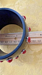 BIG Vtg 2” Black Resin Sterling Inset Red Coral STATEMENT Bangle Bracelet