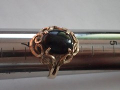 14k Yellow Gold Black Onyx Filigree Cocktail Ring 3g Size ~6.25 Retro 1980s