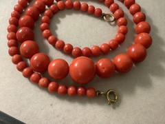 Antique genuine red coral graduated bead necklace 21 in 43.84g