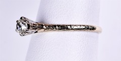 Antique 2 Tone 14K Gold Solitaire Diamond Engagement Ring Size 6 3/4