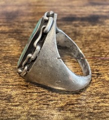 Chain Border Silver Turquoise Ring Size 9.75 – Vtg Native American, Signed BQR