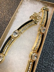 Vintage Jewelry Signed MONET Gold Tone Black And Gemmed Necklace 17.75”