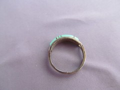 VINTAGE OLD PAWN STERLING ZUNI CS LONJOSE TURQUOISE INLAY RING SIZE 4.5