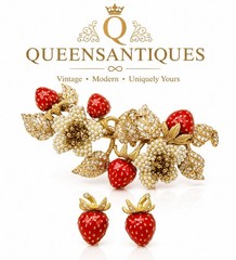 CINER 18K Gold Plated Enamel & Pavé Crystal Berry Inspired Brooch & Earrings