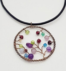 Artisan Tree of Life Pendant 925 Clasp Necklace 15in Leather Mixed Bead Handmade