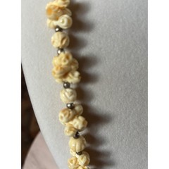 1950s 1960s Hand Carved Roses Statement Necklace Retro Boho Brass Spacers hook