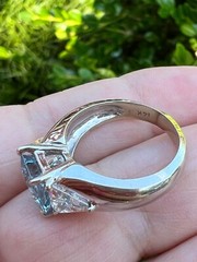 VINTAGE 14K WHITE GOLD AQUAMARINE RING ENGAGEMENT ANNIVERSARY HEAVY CHUNKY