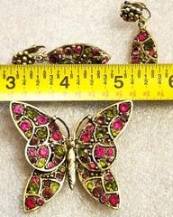 Hollycraft Vintage Pastel Butterfly Rhinestone Brooch Pin & Earrings Set