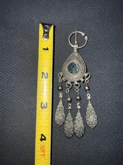 Moroccan Berber Fibula Tiznit Pendant Brooch Silver/ Green Gem *Read* 🌙
