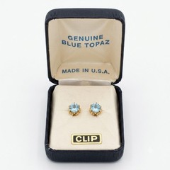 Vintage Genuine Blue Topaz Gold Tone Clip On Earrings Made in USA