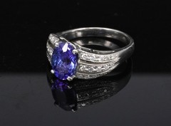 Estate 2.75ct Tanzanite & 0.43ct Diamond Fancy Platinum Ring Size 8