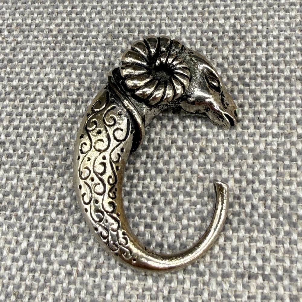 Vintage Brooch Silver Tone Rams Head 2 Inches