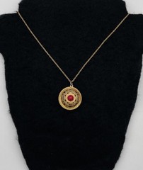 Vintage Unbranded Gold Tone Necklace With Medallion Pendant & Red Stone