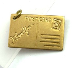 Vintage Charm I Love You Postcard Necklace Pendant Brass Jewelry Gift For Women
