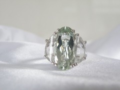 Vintage Sterling Silver 925 Natural Heated Green Amethyst Statement Ring Size 9