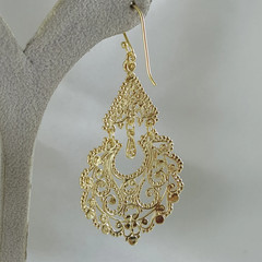 Gold Filigree Chandelier Earrings Vintage Statement Dangle Jewelry