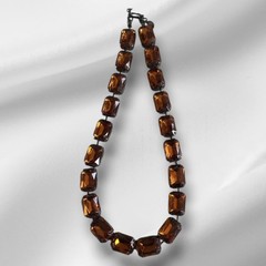Vintage Joan Rivers Amber Crystal Gunmetal Necklace 17-21 In