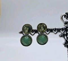 Napier Earrings Clip On Dangle Drop Earrings Silver Tone Green Vintage