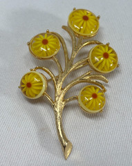 Vintage Marvella 1960’s Lucite Yellow & Orange Flowers & Gold Brooch Pin