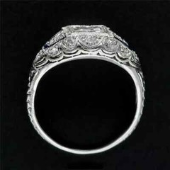 Art Deco 1.8Ct Princess Lab Created Diamond & Sapphire 925 Silver Wedding Ring