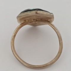 Vintage Persian Black Enamel Ring Flower Middle Eastern Art Mediterranean 7.25