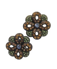 Signed LaVintage China QVC Multicolor Rhinestones Floral Clip On Earrings