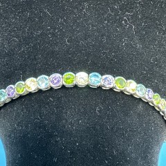 Vintage Suzanne Somers MultiColor Bezel 925 Silver Bracelet 7.5in/Necklace 18in