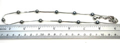 VTG Monet Chain Necklace Dainty Gray Faux Pearl Station Beads Silver Tone 16-18″