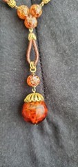1920s ART DECO ~ LOUIS ROUSSELET Glass & Plaited Leather PENDANT Y NECKLACE
