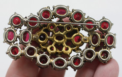 Vintage reddish purple Czech glass 1930’s large silver & gold tone pin brooch