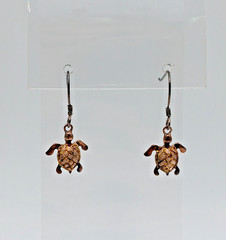 925 Signed Sea Turtle Earrings 1in Drop Vermeil Shell Sterling Silver VTG