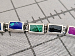 Vintage Mexico Sterling Bracelet Semi-Precious Stones Malachite Lapis Lazuli